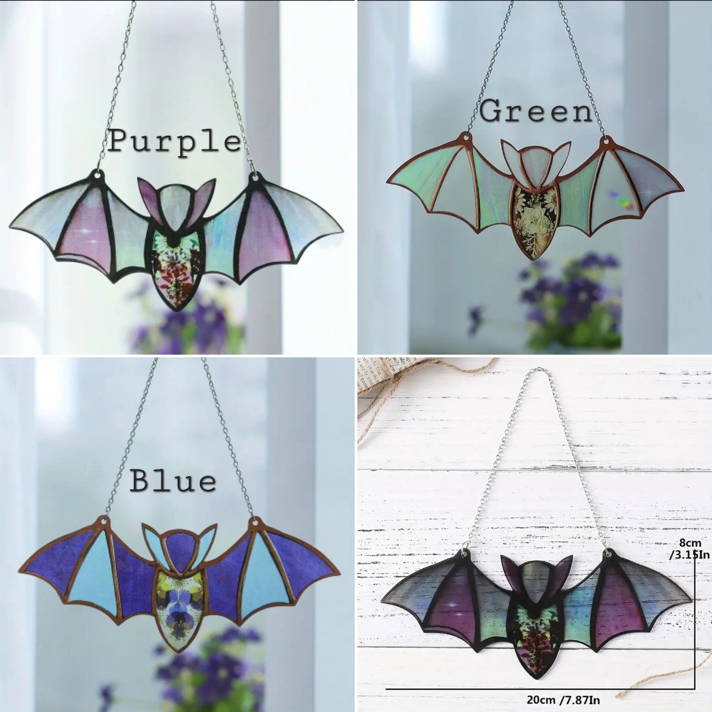 1pc, Acrylic Bat Pendant Decoration, Stained Window Hangings With Chain, Ornament, Window Decor, Decor