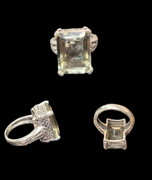Green Amethyst SS Ring ~ Sz 7