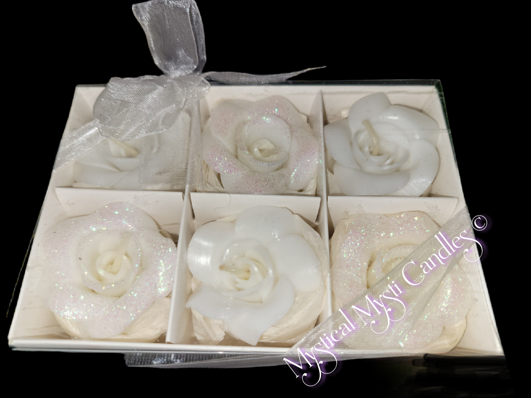 6 Pack Glitter White Rose Floating Candle